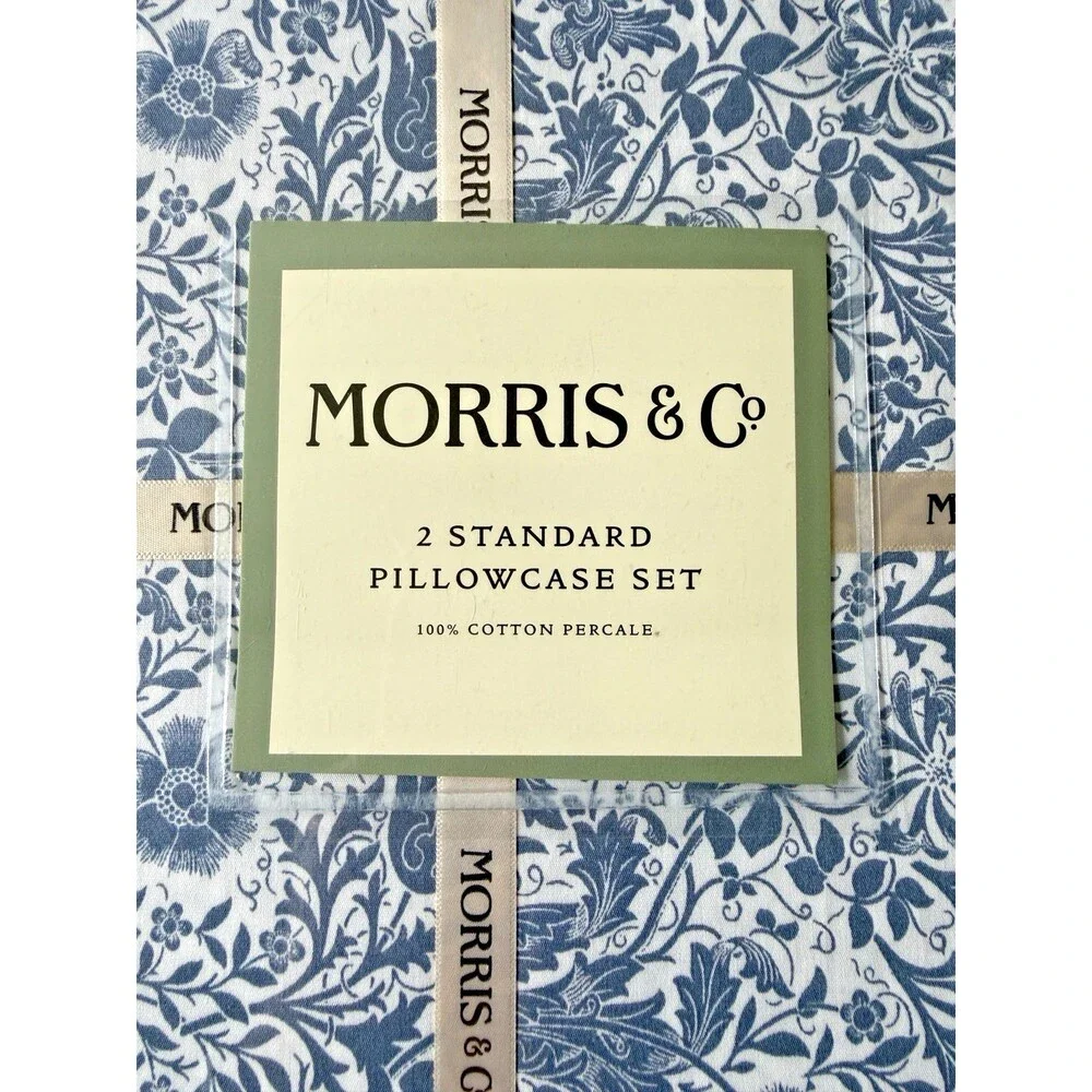 Morris & Co Luxury (2) Standard Pillowcases Blue White Marigold English Garden